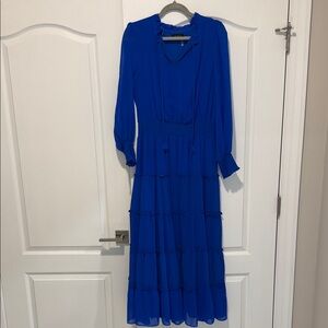 Elegant Blue Long Sleeve Tiered Maxi Dress
